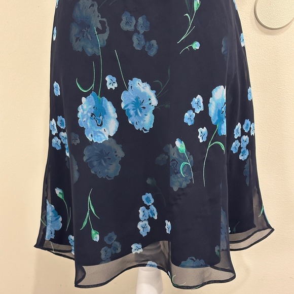 VTG 90s Jessica Howard Navy Blue Floral Chiffon Shift Dress Fairy Cottage Small - Picture 4 of 9